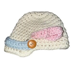 Handmade Unisex Crochet Baby Hat with Button‎ Accents pink or blue can be added